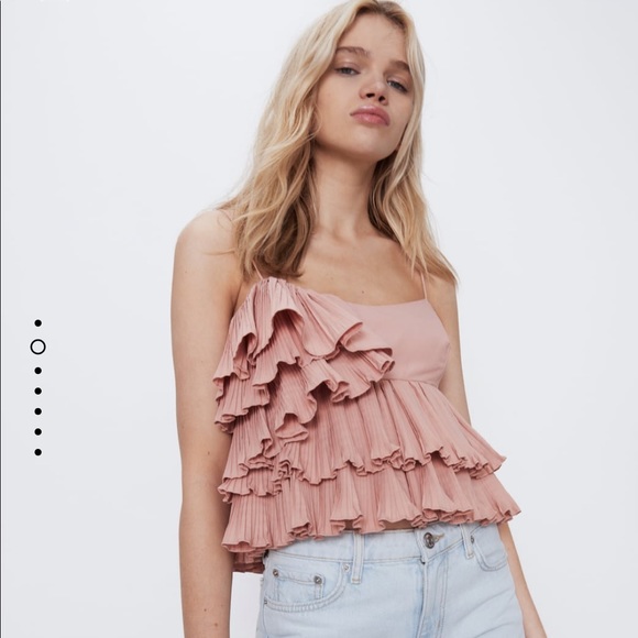 Zara Pleated Spaghetti  Top Pale Pink - Picture 4 of 5